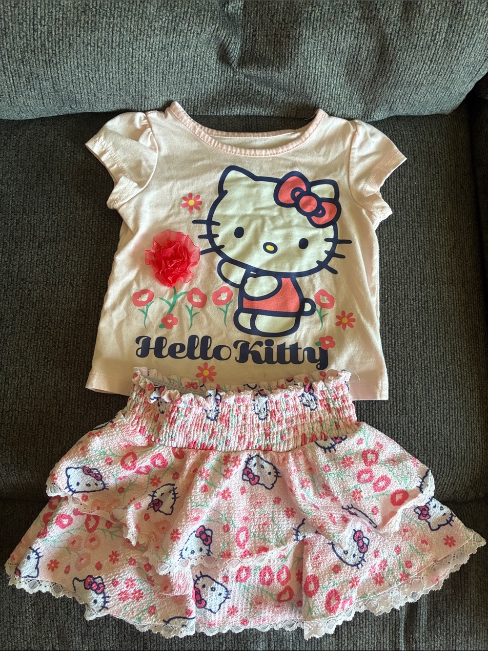 Hello Kitty Light Pink Tee and Tiered Skirt Set